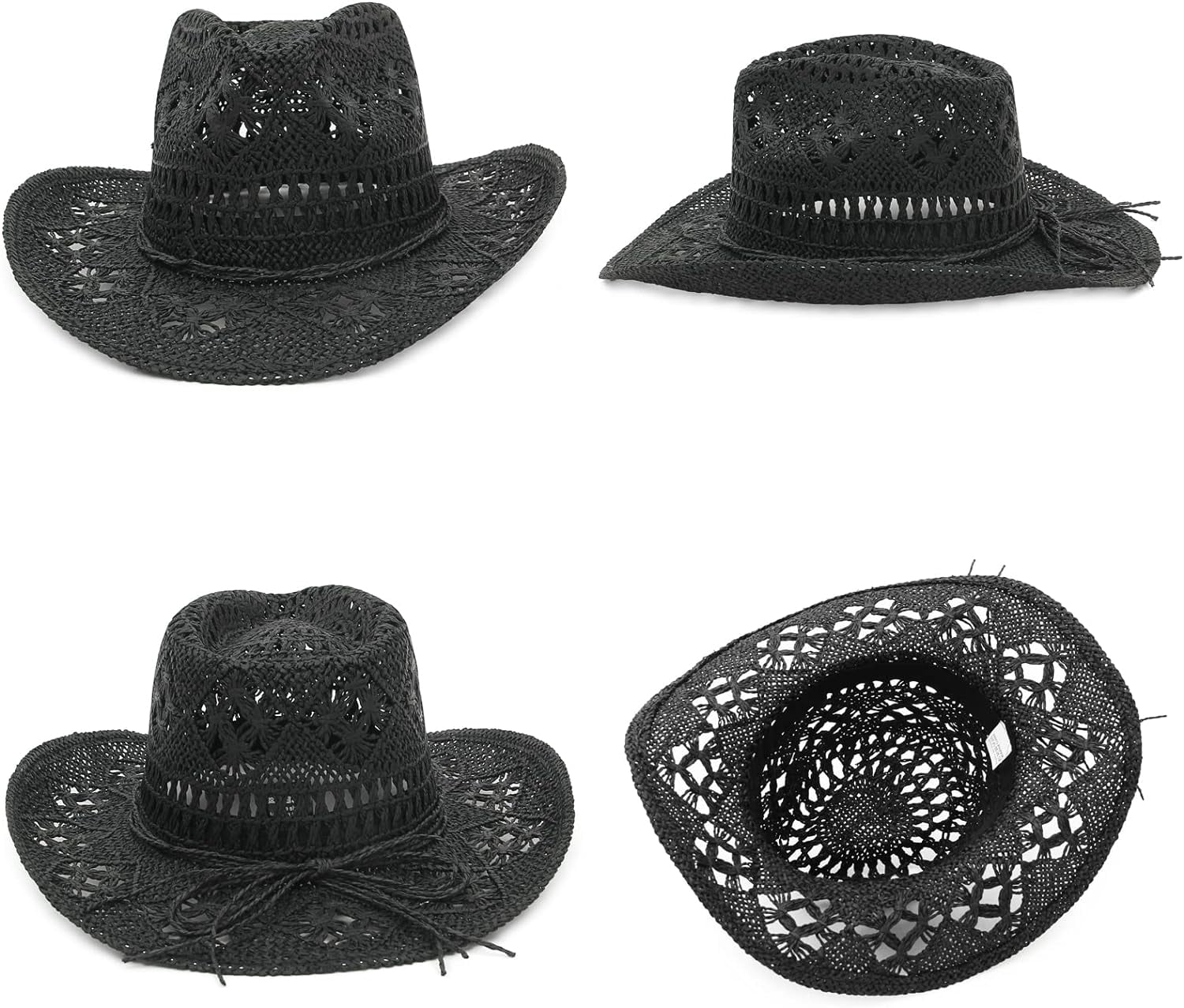 7455 Men & Women\'s Summer Cowboy Cowgirl Straw Hat Hollow Out Woven Roll Up Men & Women main image 2