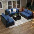 thumbnail image 4 of Walsunny 7 Piece Outdoor Patio Furniture Set, All-Weather PE Rattan Wicker Modular Sectional Conversation Sofa Set with Thick Cushions & Glass Coffee Table for Backyard, Poolside, Garden, Aegean Blue, 4 of 7