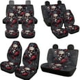 thumbnail image 3 of Uorisanigo Skull Rose 10 Pieces Automobile Seat Cover Sets with Car Steering Wheel Cover and Car Seat Belt Cover Cars Water Cup Coaster Keychains Soft Anti-slip Auto Interior for Cars SUVs, 3 of 7