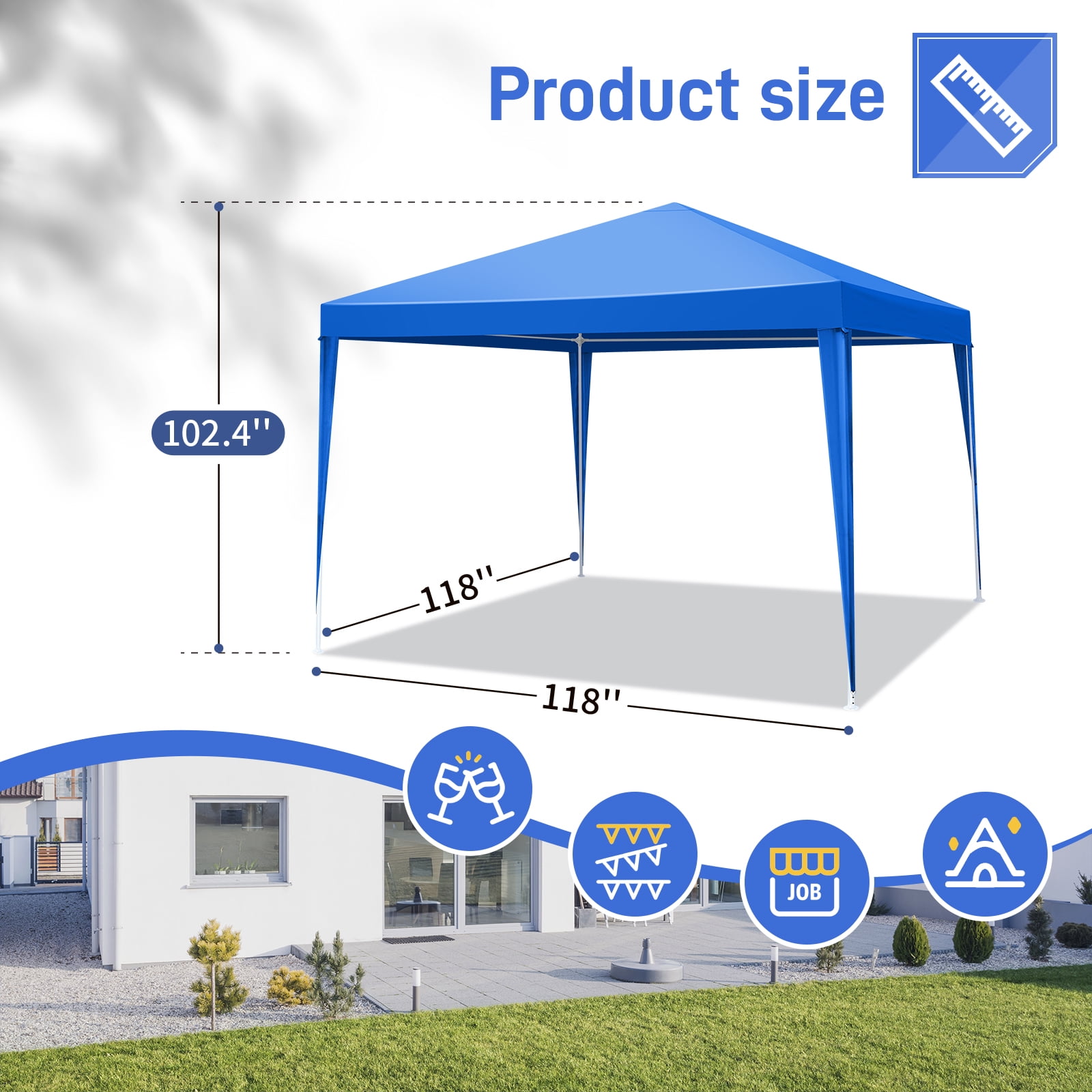 Topcobe 120" x120" Large Party Tent, Events Shelter Canopy Patio Canopy with 4 Side Walls, Shade Shelter for Weddings, Picnic, Blue
