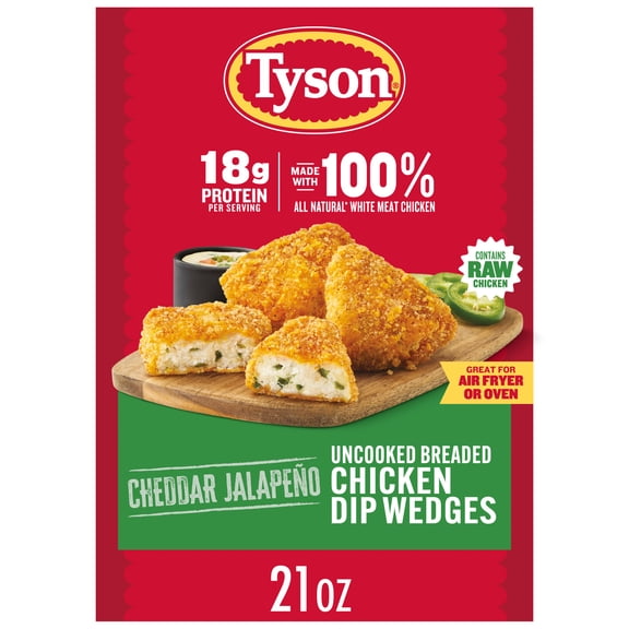 Tyson Breaded Chicken Dip Wedges, Cheddar Jalapeño , Uncooked Frozen Appetizers, 21 oz