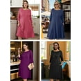 thumbnail image 3 of SHOWMALL Womens Plus Size Casual Dresses Purple Red 4X Shift Dresses 3/4 Sleeves Casual Dress Boat Neck Flowy Dress with Pockets, 3 of 9