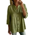 thumbnail image 2 of Only Moment Lightweight Soft Casual Shirts for Women 3/4 Sleeve V Neck Wash Cotton Blouses Dressy Casual Work Shirt 2026 Summer Spring Fashion Clothing Green,XL, 2 of 4