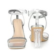thumbnail image 5 of BLISSFUL STEP Square Toe Rhinestone Strap Clear Heel Block Heels Sandals for Women Silver (Size 8), 5 of 5