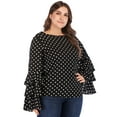 thumbnail image 4 of LELINTA Women Plus Size Chiffon Blouse Tops Classic Dots Trumpet Long Sleeve Shirt Black XL-6XL, 4 of 8