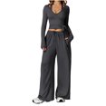 thumbnail image 2 of 3 Piece Yoga Set For Women Crewneck Tank Tops Wrap Side Tie Long Sleeve Tops Wide Leg Pants Fall Workout Stretchy Outfits, 2 of 5