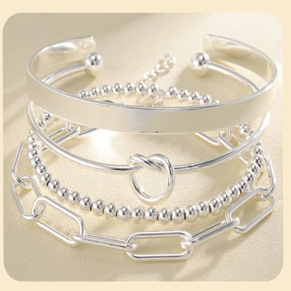 4 PCS Christmas Stocking Stuffers Gifts for Women-Gold Plated Bangle Cuff Bracelets for Women Non Tarnish Gold Bracelet Stack Jewelry Set for Women Trendy