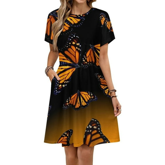 Orange Monarch Butterflys Women's Dress Short Sleeve Summer Sundress Summer Women Clothes