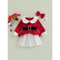 thumbnail image 2 of Toddler Baby Girl Christmas Dress Santa Claus Dress Red Velvet Long Sleeve Tulle Princess Dress with Headband Outfit, 2 of 9