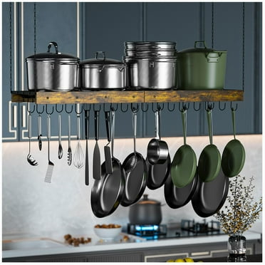 WERSEON Hanging Pot Rack Ceiling Mount, 47.2 in Extra Large Ceiling Pot Hanger Pots and Pans Organizer with 24 Hooks