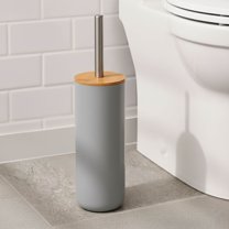 Gray Toilet Brush and Holder Set Padang with Bamboo Top - Stylish Bathroom Cleaning Solution for Modern Homes