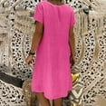thumbnail image 3 of Women‘s Summer Loose Solid Color Short-sleeved V-neck A-line Dress, 3 of 9