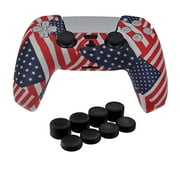 PS5 Controller Skins,Water Transfer Printing American Flag Anti-Slip Silicone Case Cover for Playstation 5 Controller, PS5 DualSense Wireless Controller Accessories with 8 Thumb Grip Caps