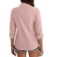 thumbnail image 3 of CFMIURAN Under $10 Womens Button Down Shirts, Linen Cotton Short Sleeve Button Up Top Spring Summer Casual Dressy V Neck Work Blouses (Pink, M), 3 of 6