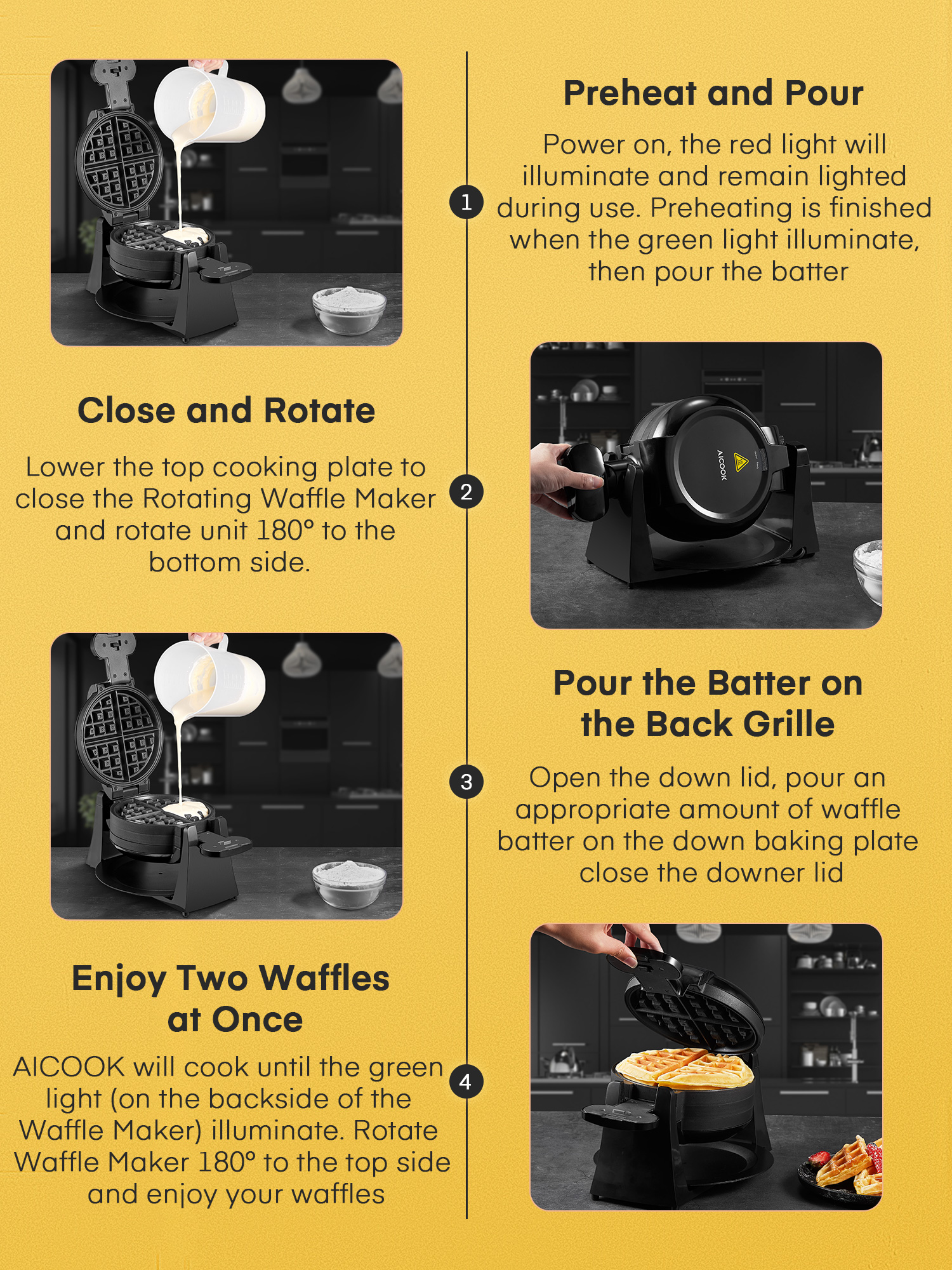 FOHERE Double Belgian Waffle Maker, 1400W photo 7