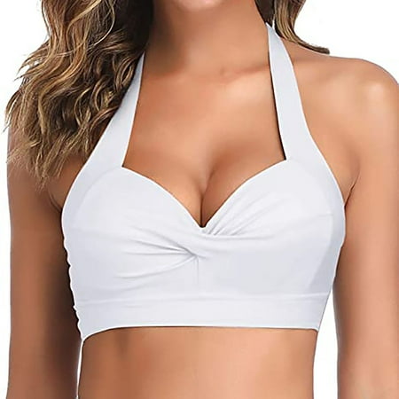 Midsumdr Women s Bikini Top Push Up Vintage Swim Top Retro Halter High Waist Bikini Top Top Padded Swimsuit Top Only
