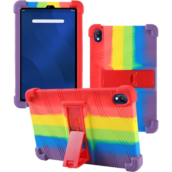 Dteck Case for Onn 8.1" Core Android 16 Tablet (2026 Model), Kids Friendly Soft Silicone Adjustable Stand Cover,Rainbow