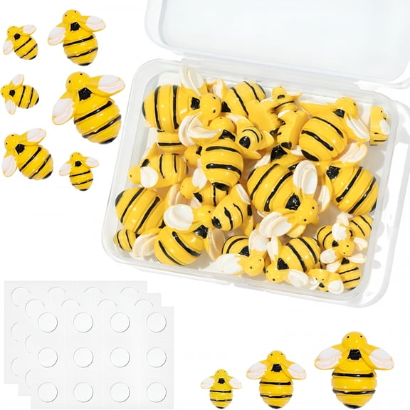 TUWAFE 32 Pcs Tiny Resin Bees for Crafts 3 Sizes Bumble Bee Flatback Decor with Adhesive for Scrapbooking Party Wreath