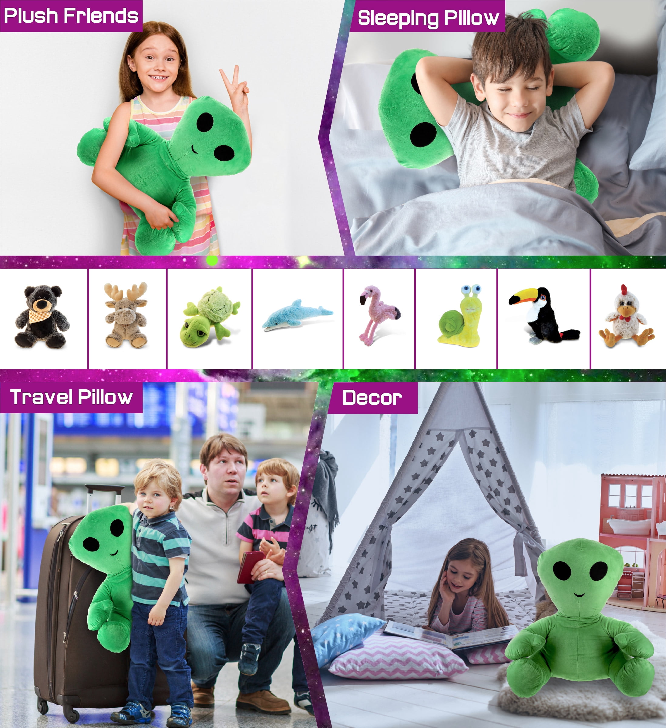 DolliBu Plush Alien Stuffed Toy – Soft Huggable Green Alien, Adorable Space Creature Plushie Toy, Cute Weird Cuddle Gifts, Super Soft Plush Doll Galaxy Toy for Kids and Adults - 24 Inches