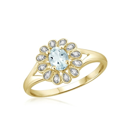 JewelersClub 0.22 Carat Aquamarine Gemstone and 1/20 Carat White Diamond Ring