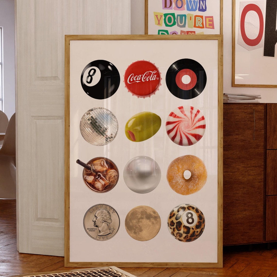 Vintage Retro Print Trendy Wall Art Retro Collage Wall Art Trendy Dorm Decor 8 Ball Print Funky Aesthetic Print Wall Art Modern Wall Decor 8x12 UNFRAMED