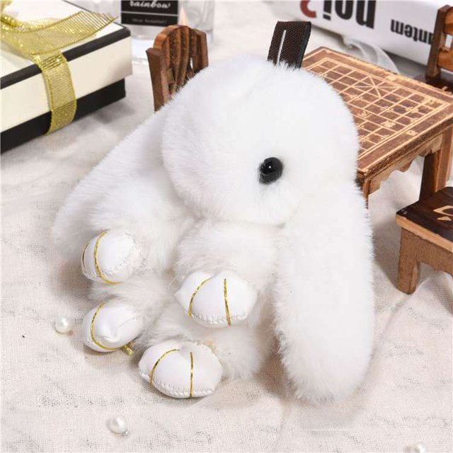 Colgante de conejo de piel de visón de imitación, adorable llavero de conejo, adorno para bolso, pequeño regalo