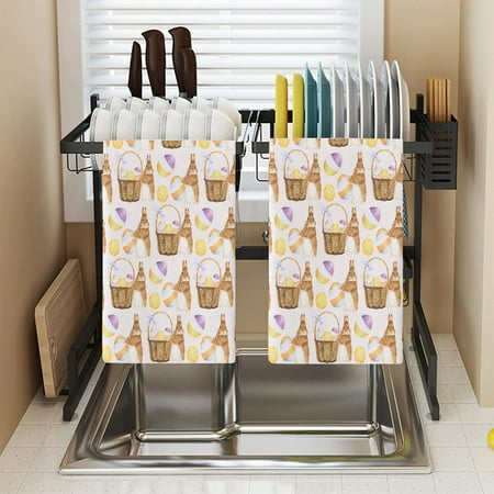 

Fogcroll Easter Kitchen Washcloth Cartoon Print Oil Free Strong Adsorption Capacity Great Toughness Quick Drying Washing Dish Decorative Egg Pattern Easter Scouring Pad Kitchen Stuff