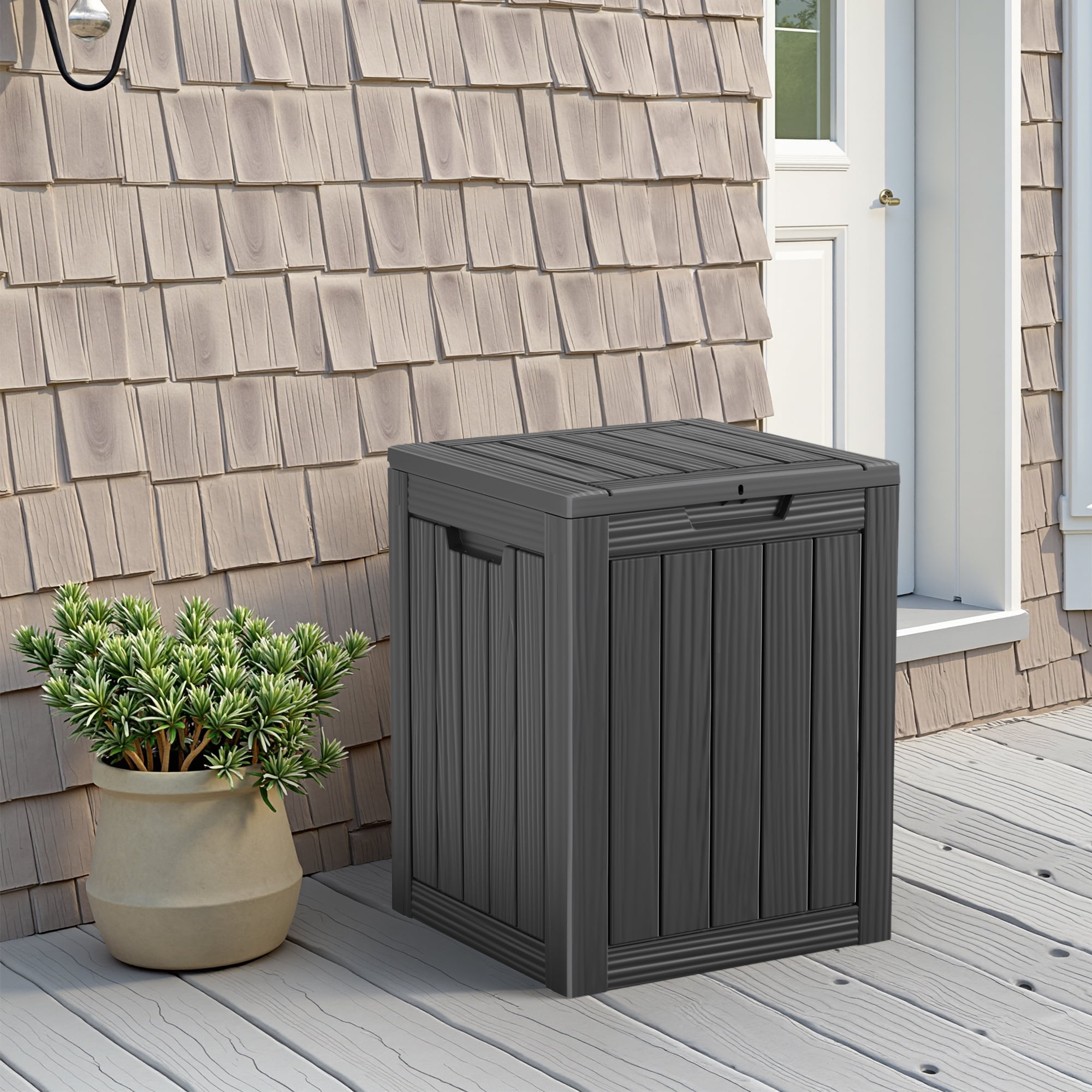MAYEERTY 3*80L Outdoor Waste Bin with Triple-Bucket Wood Waste Bin for Outdoor, Black