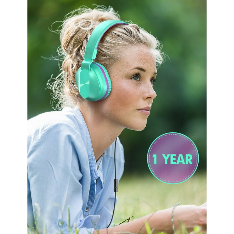 On Ear Headphones with Microphone Lightweight Folding Stereo Bass Headphones with 1.5M Tangle Free Cord Green Purple