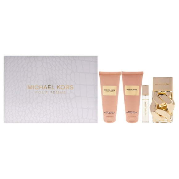 Michael Kors pour Femme par Michael Kors pour Femmes - Coffret Cadeau 4 Pcs Vaporisateur EDP 3,4 Oz, Vaporisateur EDP 0,3 Oz (Mini), Lotion pour le Corps 3,4 Oz, Gel Douche 3,4 Oz