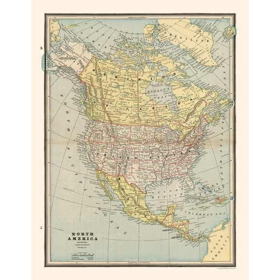 Historic Map - North America - Cram 1888 - 23 x 29.63 - Vintage Wall Art