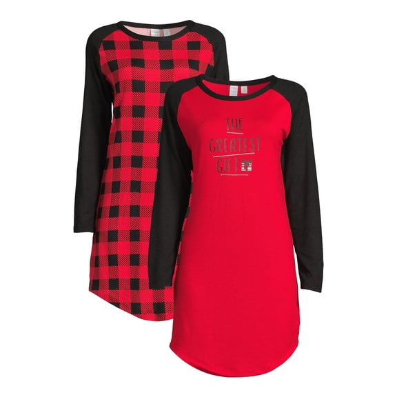 Lissome Women’s Long Sleeve Hacci Sleep Shirt, 2-pack, Sizes S-4X