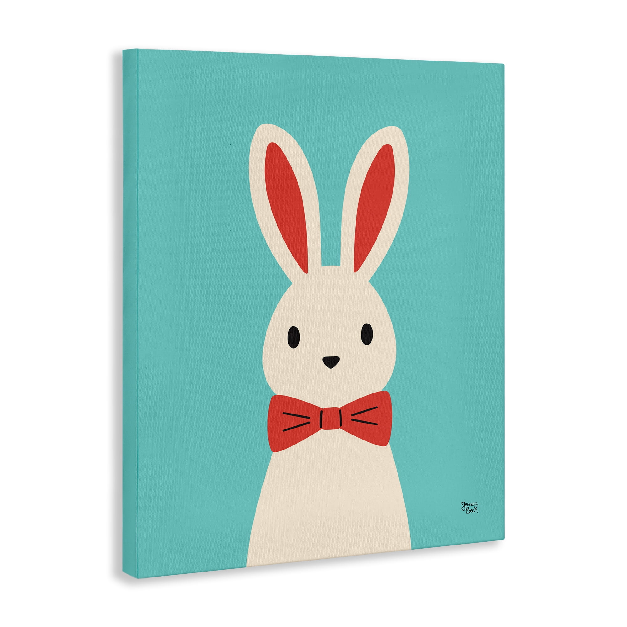 Stupell Industries Rabbit & Bowtie on Turquoise Animals Painting Wrapped Canvas Art Print Wall Art, 36 x 48
