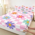 thumbnail image 3 of Homewish Cartoon Flower Floral Full Size Sheets for Kids, Swirl Checkered Square Bed Sheets, Pink Buffalo Sheet Sets, Lightweight Room Decor, 4 Pieces, 3 of 7