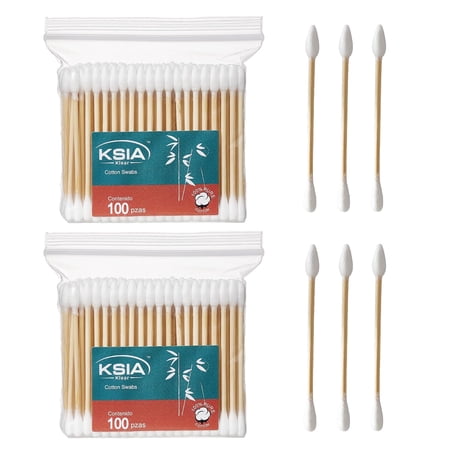 Klear Cotton Swabs 200 Count Double Tipped Cotton Buds with Pointed & Round Tips Strong Wooden Sticks Cotton Swabs For Ears Makeup Personal Care and Cleaning 2 Bags Pack