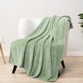 thumbnail image 3 of PAVILIA Soft Fleece Light Green Throw Blanket for Couch, Lightweight Plush Warm Blankets for Bed, Fuzzy Cozy Flannel Blanket Throw for Sofa, Travel, Jacquard Pattern, Sage Green, 50x60 inch, 3 of 8