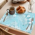 thumbnail image 3 of Teal Blue Palm Tree Placemats Set of 4 Summer Tropical Plants Leaves Vintage Flowers Place Mats Indoor Wipeable Table Mats Washable Cloth Dining Table Placemats for Kitchen Holiday Decor 13x19 Inch, 3 of 9