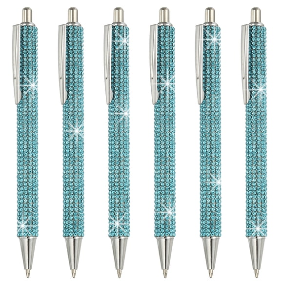 Bolígrafo de Metal con Rhinestones Paquete de 6 Bolígrafos de Diamante de Cristal Tinta Negra Punta de 1.0mm Brillante para Regalo de Mujeres Toma de Notas Oficina Journaling, Azul Lago