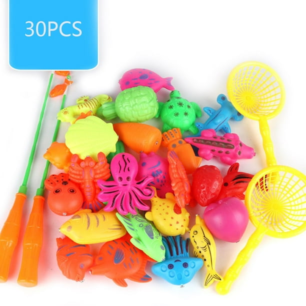 30/52 Pcs Fishing Toys Plastic Fish Rod Set Kids Playing Water