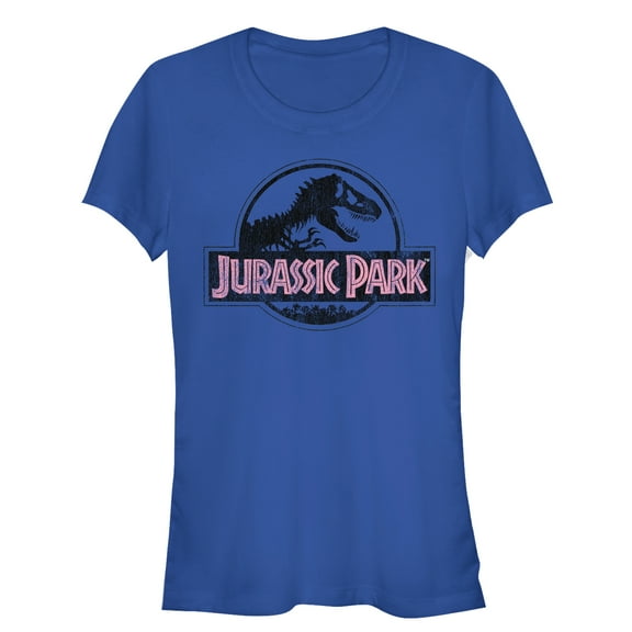Junior's Jurassic Park Vintage Logo Graphic Tee Royal Blue X Large