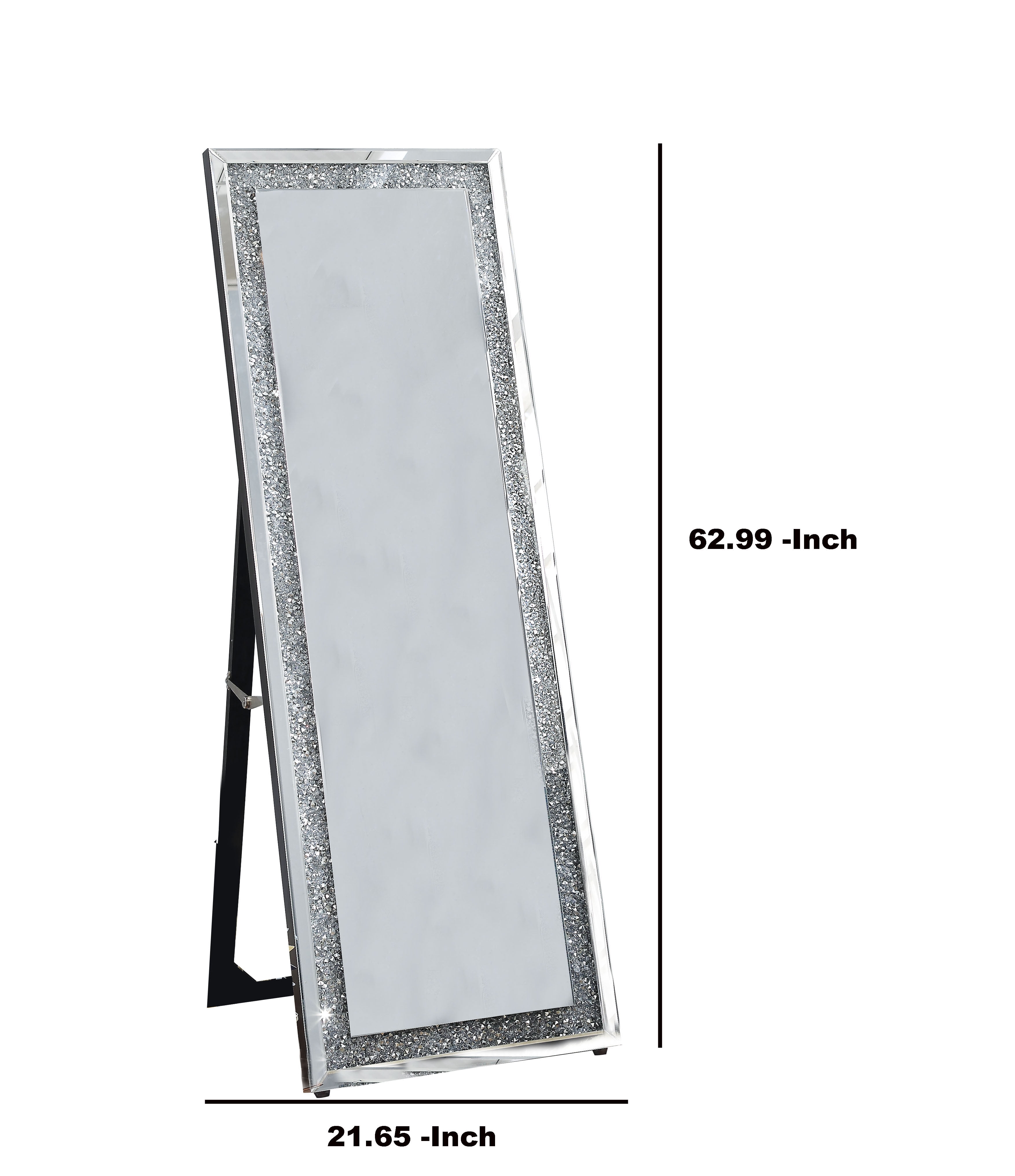 Benzara Bm195973 Faux Crystal Accented Wooden Framed Floor Mirror With Fold Out Back Leg Support 44 Clear Walmart Com Walmart Com