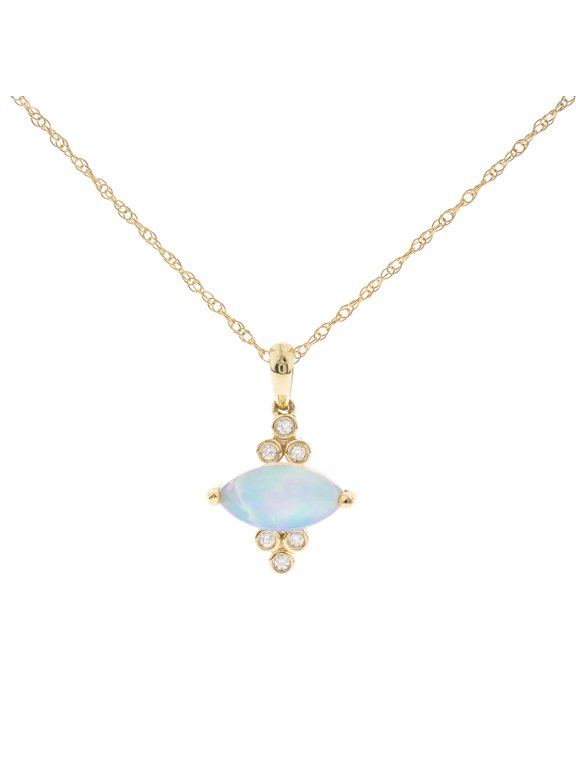 10KT YG Ethiopian Opal and diamond accent Pendant Necklace
