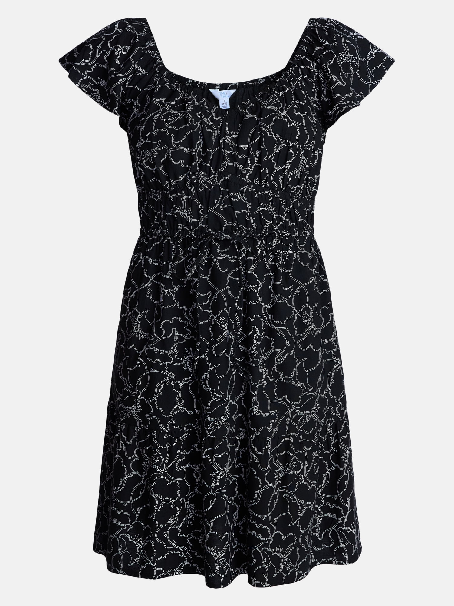 Time and Tru Women's Tie Waist Mini Dress with Flutter Sleeves, Sizes XS-XXXL