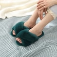 thumbnail image 2 of Comwarm Women's Fuzzy Slippers Open Toe Cross Band Slippers Memory Foam House Slippers for Women, Green, 2 of 6