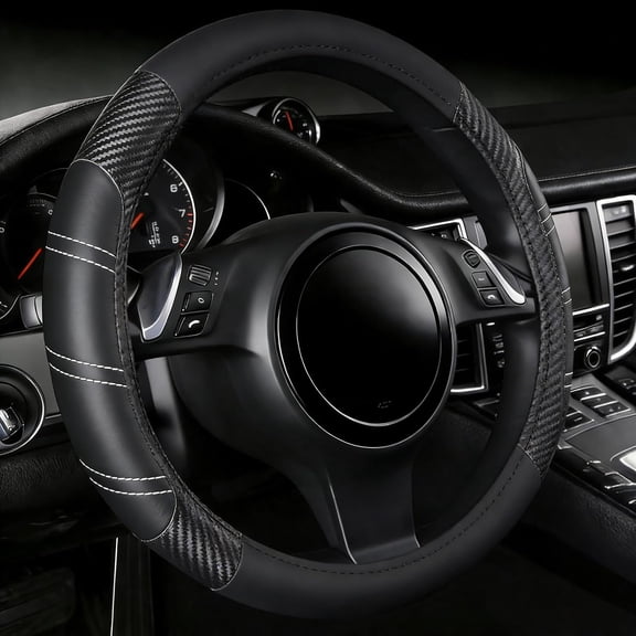 NBTEPEM Customized Auto Car Steering Wheel Cover for Honda Accord, Civic, CR-V, HR-V, Pilot, Microfiber Leather Sport Steering Wheel Covers 14.5-15 inchs, Anti-Slip, Safety, Soft(Black Carbon Fiber)