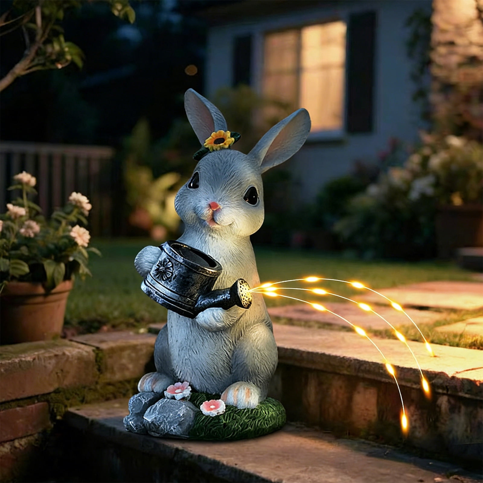 Easter Solar Lights Outdoor, Easter Solar Kettle Lights, Resin Rabbit Statues Garden Lantern Lawn Decorative Lights, Solar LED Night Light for Pathway Yard Patio, Easter Decorations Outdoor, Bunny