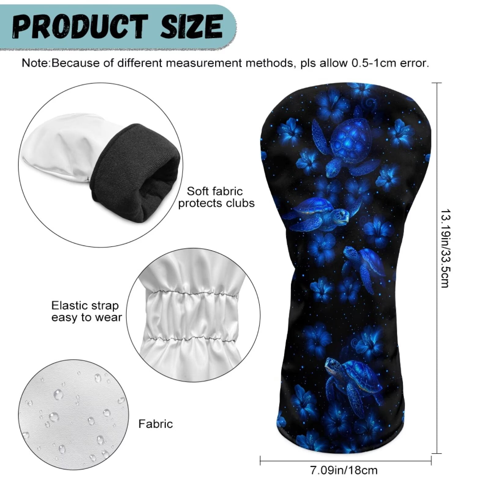 Uorisanigo Blue Turtle Golf Club Driver/Fairway Wood/Hybrid Head Cover 1 3 5 UT Cover - PU Leather Golf Accessories for Women Men - Double-Layer Elastic Band, Wrinkle-Resistant