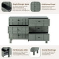 thumbnail image 4 of COZAYH Modern 6 Drawer Double Dresser with Grid Carved Pine Front, Minimalist Chest of Drawers with Large Storage Space Metal Base for Bedroom, Ash Veneered Top, Metal Legs, Light Green, 4 of 7
