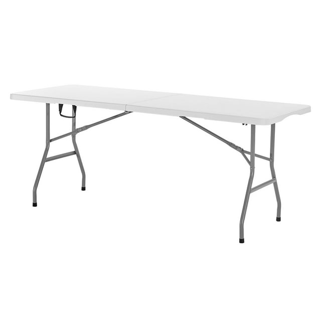 KFFKFF Table Pliante, Table Utilitaire Portative Robuste de 6 Pi à Plier en Deux, Table Rectangulaire en Plastique pour Intérieur et Extérieur avec Poignée Intégrée, pour Fête, Salle à Manger, Mariage