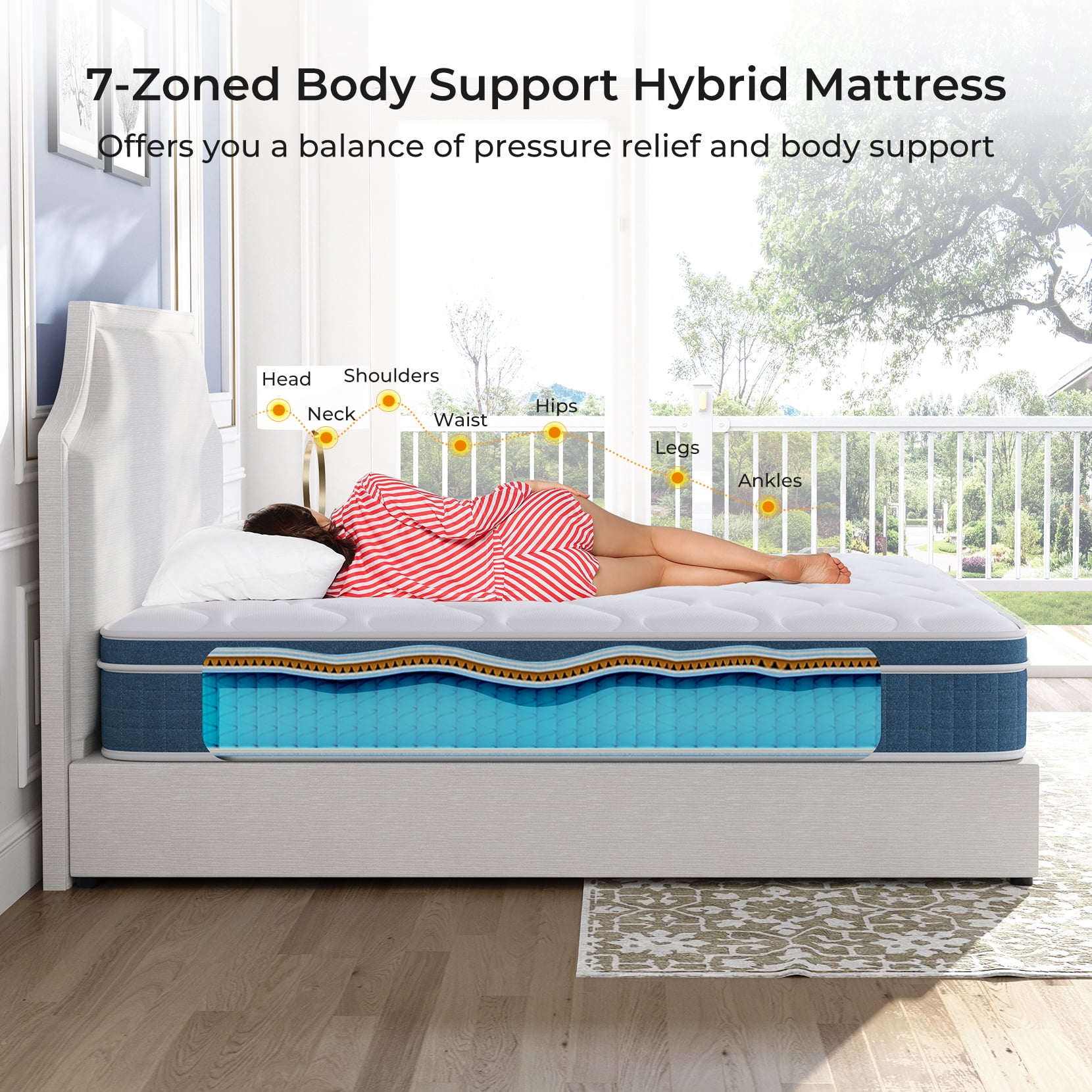 COFUNOK Queen Mattresses 10 Inch Hybrid Pillow Top Queen Size Mattress in a Box, Memory Foam and Pocket Coil Innerspring Mattresses, Cooling & Silent Sleep, Pressure Relief, Medium Feel